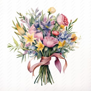 Bouquet di fiori Clipart - 10 JPG di alta qualità, album di ritagli, artigianato digitale, pianificatori digitali, diario spazzatura, commerciale, download istantaneo