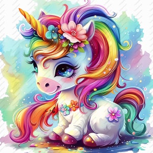 10 Cartoon Rainbow Baby Unicorns Clipart - High Quality JPGs, Scrapbooks, Digital Craft, Digital Planners, Junk Journal, Instant Download