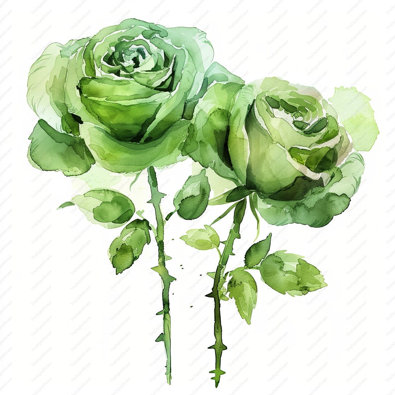 Two Green Roses Green Roses Watercolor Clipart – Commercial Use, Digital Download - Etsy
