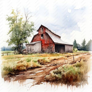 Barn Watercolor Clipart – Rustic Farmhouse Jpgs (instant Download) - Etsy