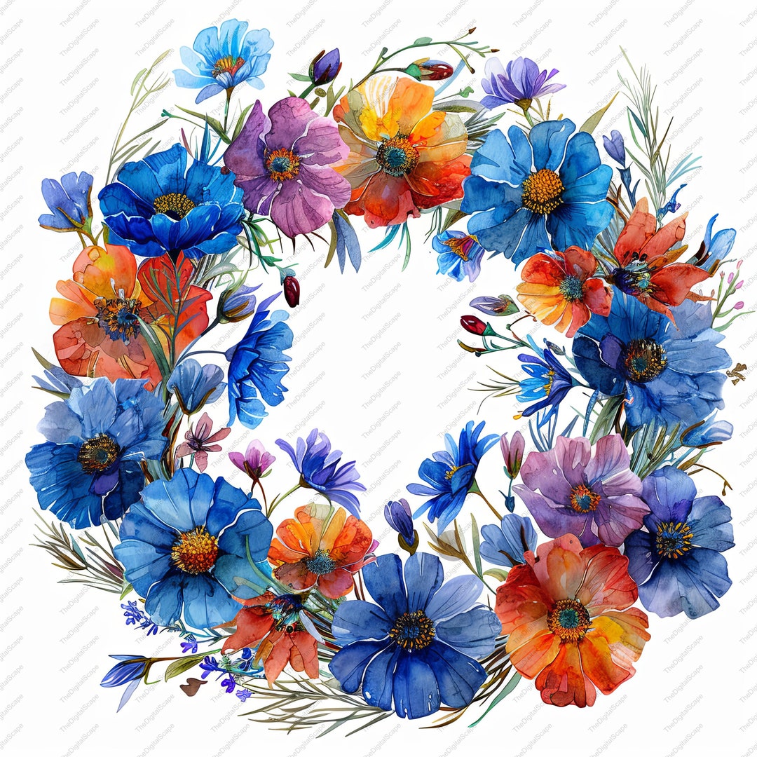 Spring Flower Weath Spring Flower Wreath Clipart – High-quality Floral Jpgs (commercial Use ...