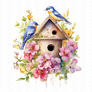 Clipart maison d'oiseau - 10 fichiers JPG de haute qualité, albums de coupures, créations numériques, agendas numériques, journal indésirable, usage commercial, téléchargement immédiat