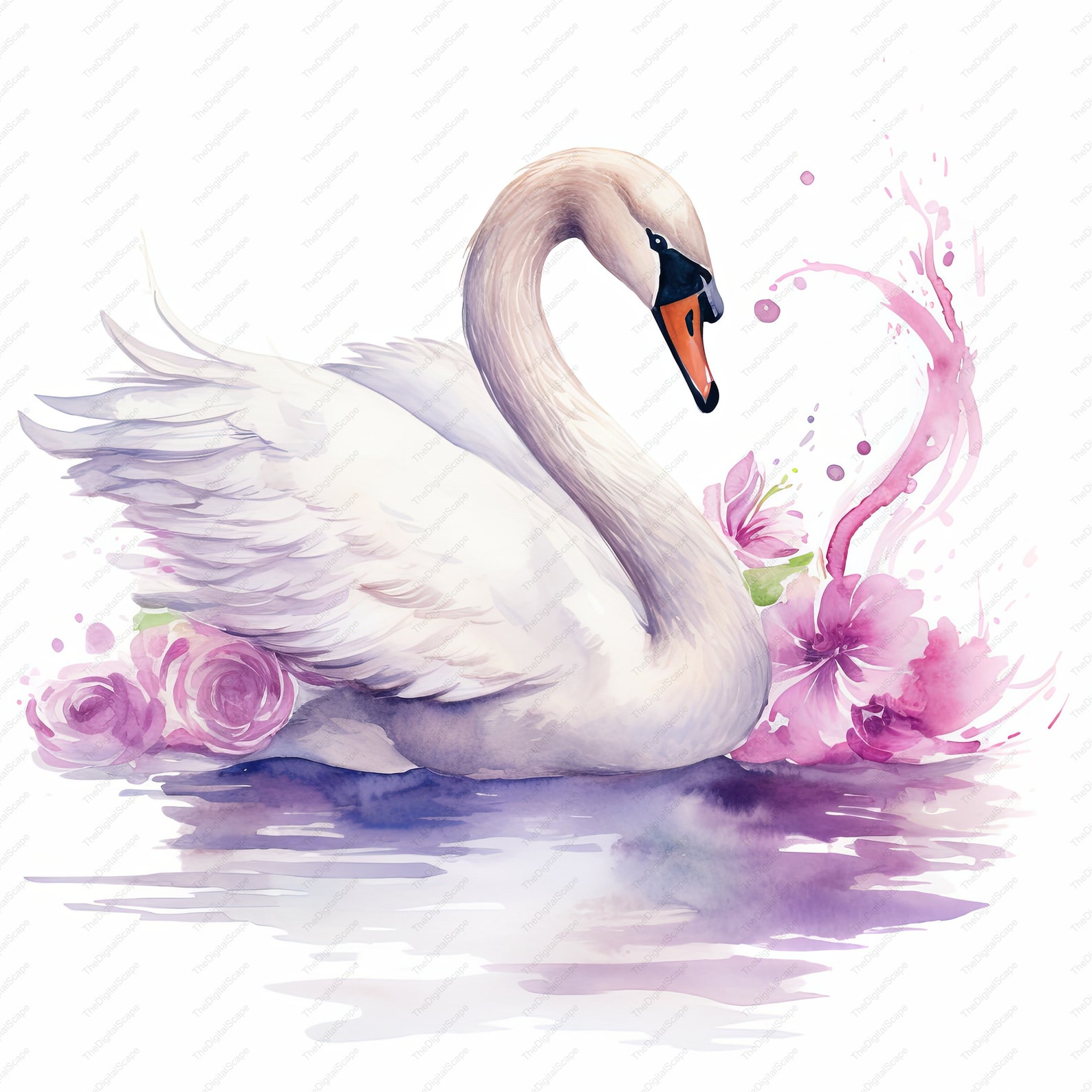 Swan Watercolor Clipart – High Quality Jpgs for Commercial Use (instant ...