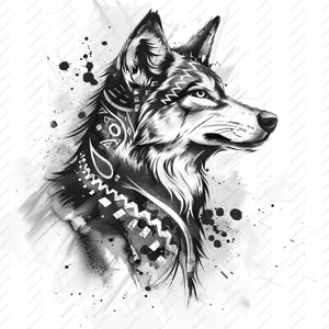 Tribal Wolf Clipart - 10 High Quality JPGs, Scrapbooks, Digital Craft, Digital Planners, Junk Journal, Commercial Use, Instant Download