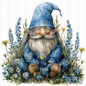 10 Blue Garden Gnome Clipart - JPG di alta qualità, album di ritagli, artigianato digitale, pianificatori digitali, diario spazzatura, commerciale, download istantaneo
