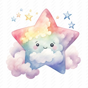 Kawaii Star Akwarela ZESTAW 1 Clipart - 10 Wysokiej Jakości JPG, Albumy, Rzemiosło Cyfrowe, Planery Cyfrowe, Dziennik Śmieciowy, Natychmiastowe Pobieranie