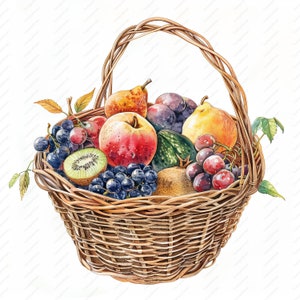 Clipart cesto di frutta - 10 JPG di alta qualità, album di ritagli, artigianato digitale, pianificatori digitali, diario spazzatura, uso commerciale, download istantaneo