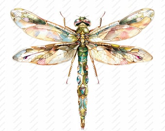 Jeweled Dragonfly Clipart: Watercolor Gemstone Insect (Digital Download)