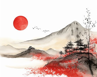 Japanese Landscape Clipart – High-Quality JPGs for Commercial Use (Instant Download)