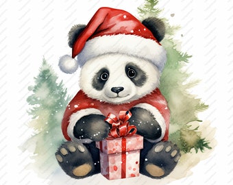 10 Christmas Panda Clipart – Holiday Scrapbook Graphics (Commercial Use, Instant Download)