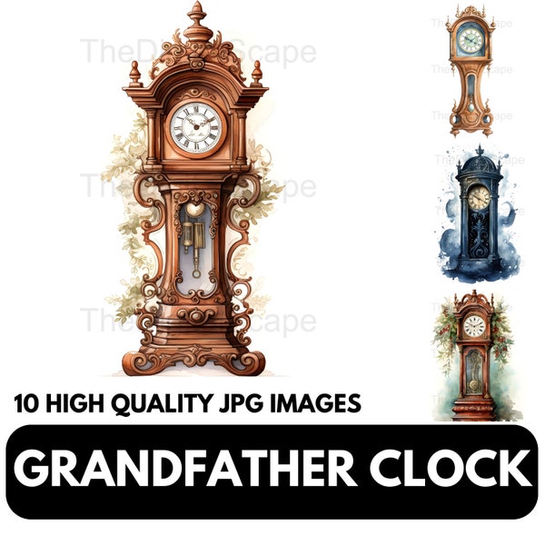 Grandfather Clock Clipart - 10 High Quality JPGs, Scrapbooks, Digital Craft, Digital Planners, Junk Journal, Commercial, Instant Download