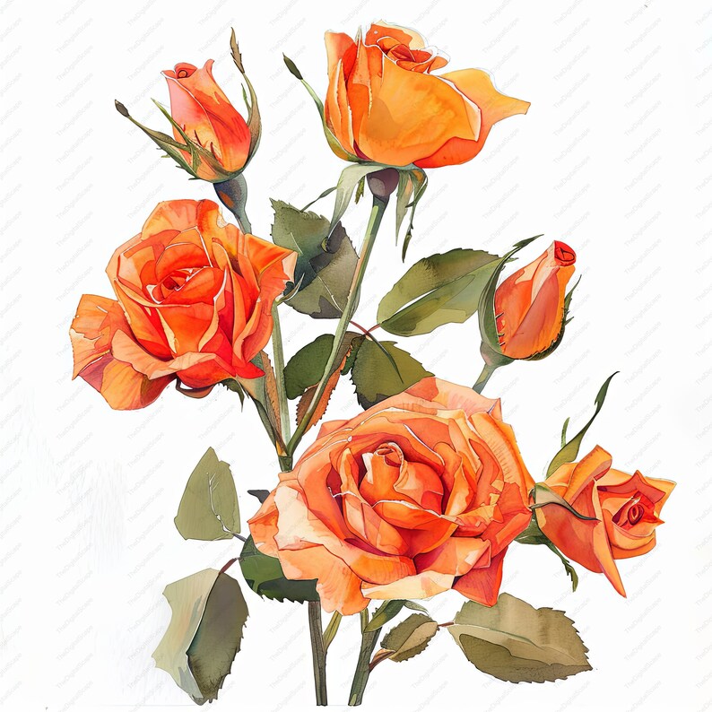 Orange Roses Clipart – High-quality Floral Jpgs (instant Download) - Etsy