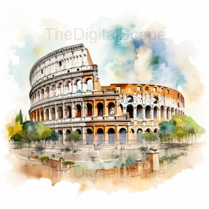 Watercolor Roman Colosseum Clipart: Italy Travel Art (Digital Download)