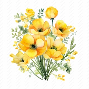 Buttercups Clipart - 10 High Quality JPGs, Scrapbooks, Digital Craft, Digital Planners, Junk Journal, Commercial Use, Instant Download