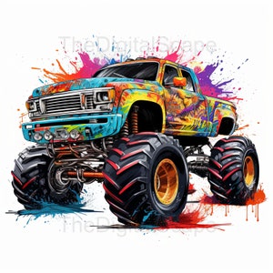 Monster Truck Clipart - 14 JPG di alta qualità, album di ritagli, artigianato digitale, pianificatori digitali, diario spazzatura, uso commerciale, download istantaneo