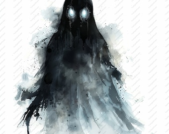 Scary Watercolor Ghost Clipart – Commercial Use JPGs (Instant Download)
