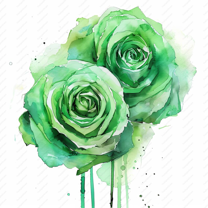 Two Green Roses Green Roses Watercolor Clipart – Commercial Use, Digital Download - Etsy
