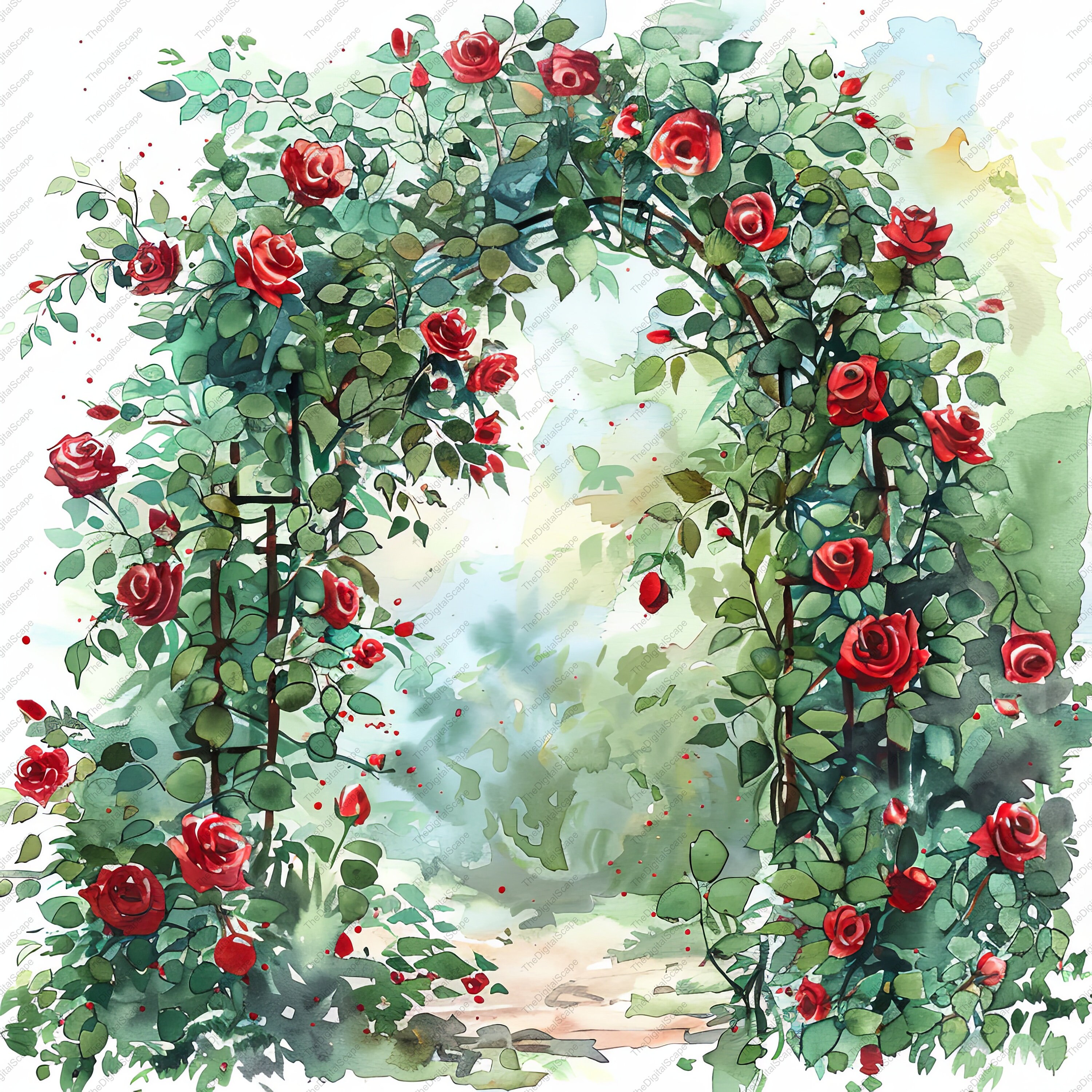 Red Roses Arch Printable Free 10 Red Rose Arches Watercolour Clipart - High Quality Jpgs, Scrapbooks ...