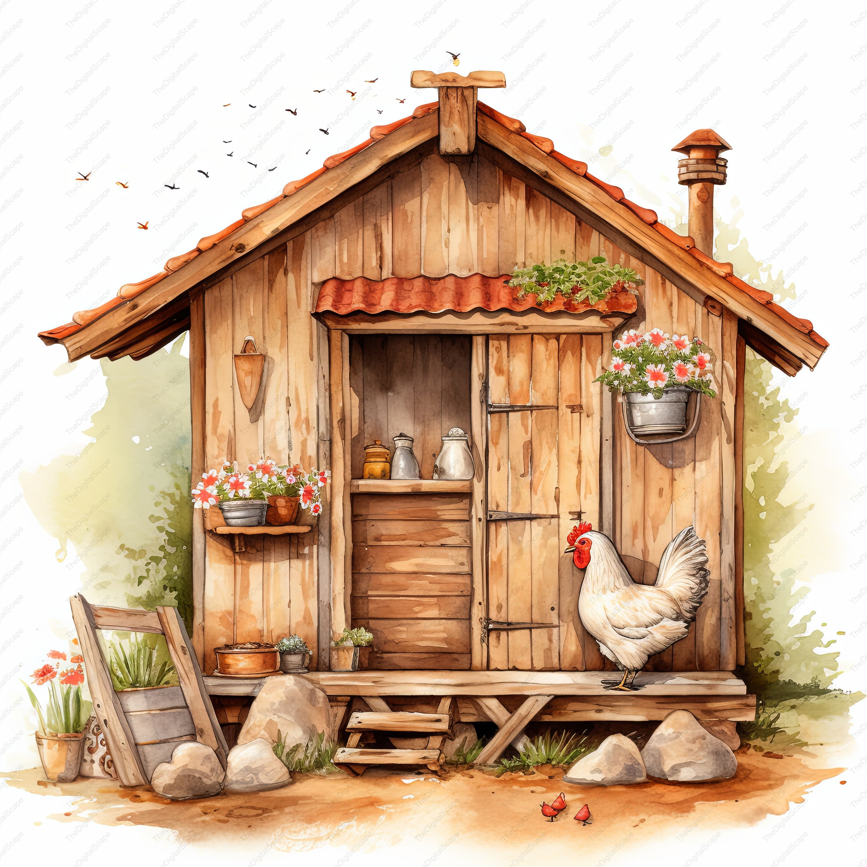 Chicken Coop Clipart 10 High Quality Jpgs, Scrapbooks, Digital Craft