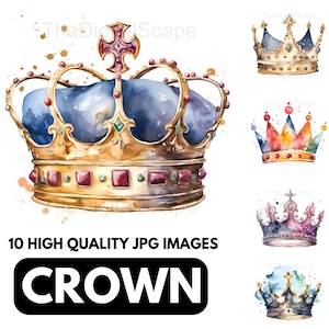 Aquarel Royal Crown-clipart – 10 hoogwaardige JPG's (digitale download)