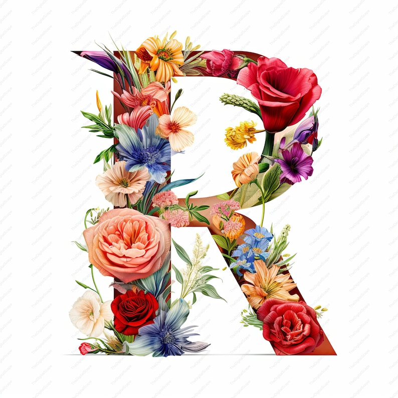 Floral Letter R Clipart – Printable Alphabet Initial (digital Download ...
