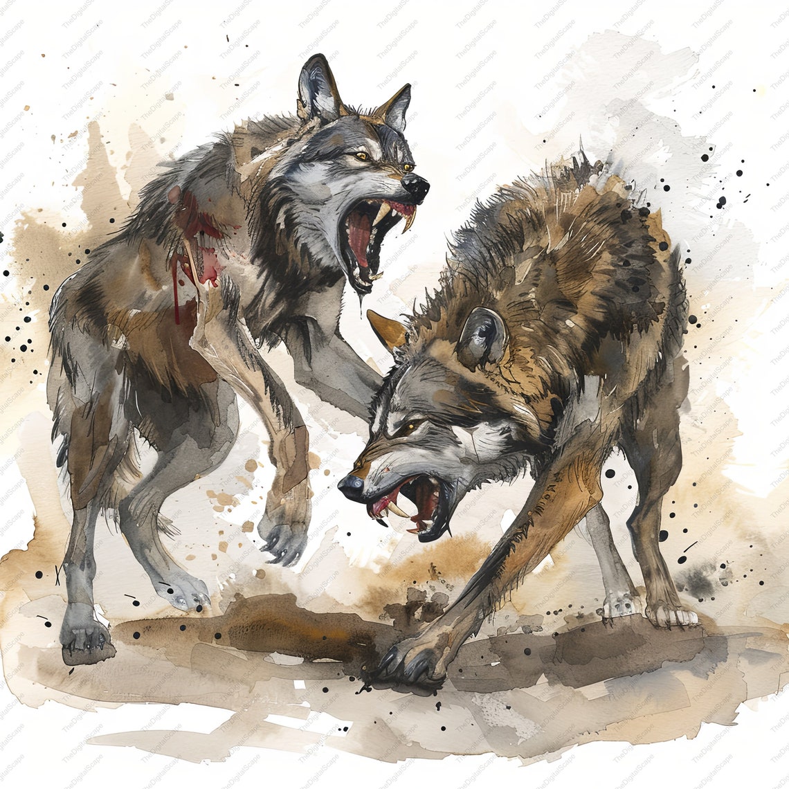 Fighting Wolves Clipart – High Quality Jpgs, Commercial Use (instant ...