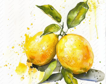 Lemons Watercolor Clipart – High Quality JPGs, Commercial Use (Instant Download)