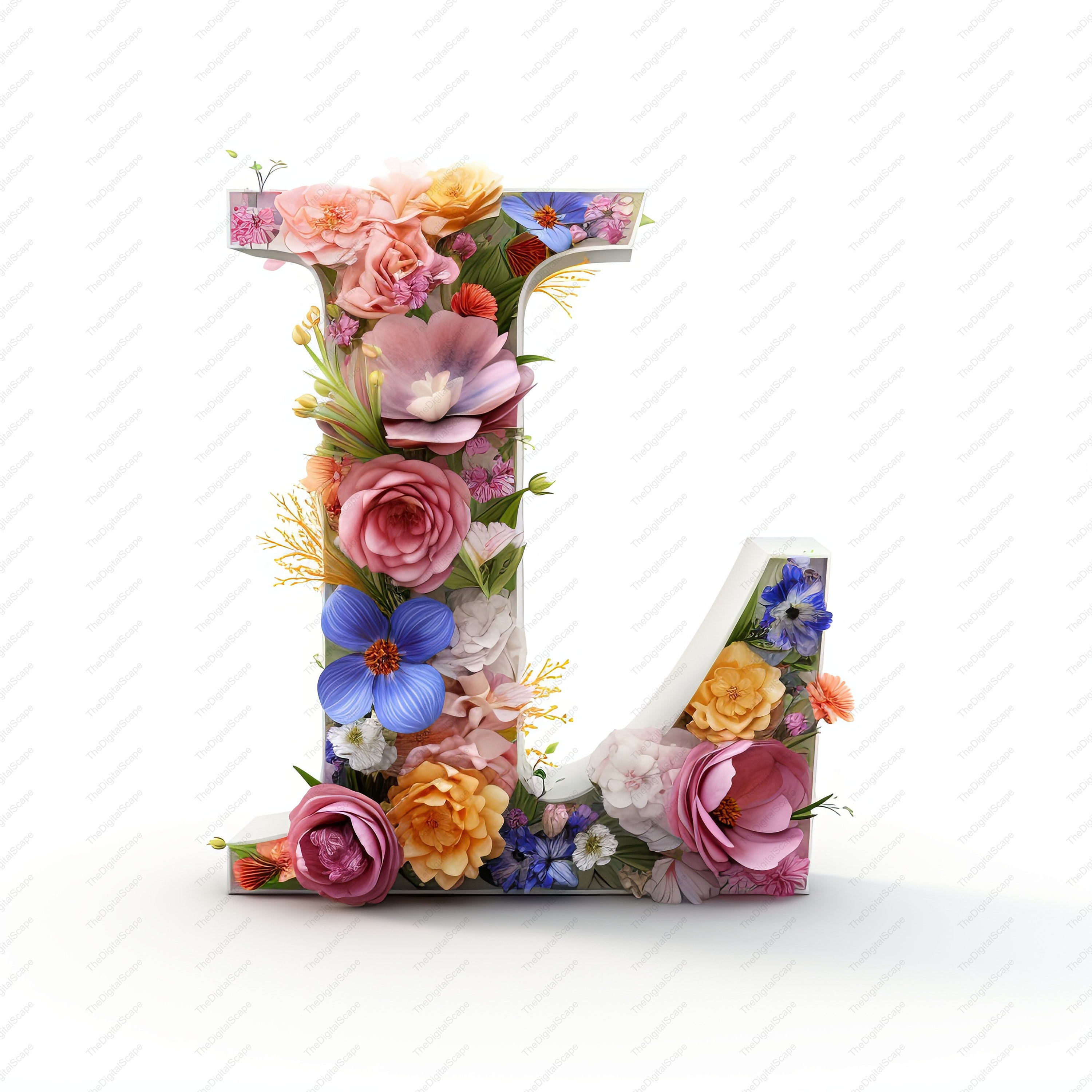 10 Floral Letter L Clipart – High-quality JPG, Alphabet Print