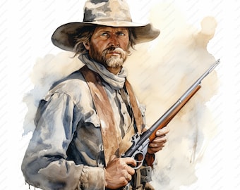 Old Western Cowboy Clipart – High-Quality JPGs, Commercial Use (Instant Download)