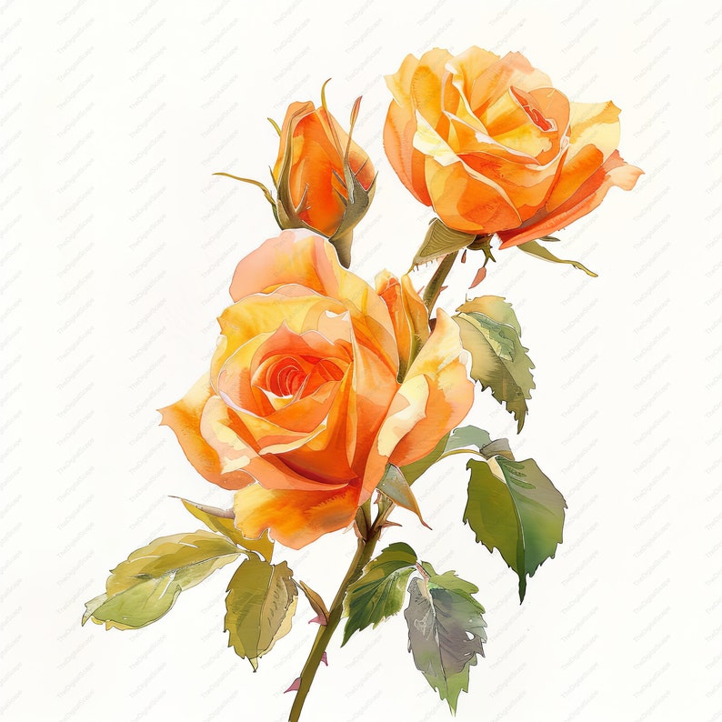 Orange Roses Clipart – High-quality Floral Jpgs (instant Download) - Etsy