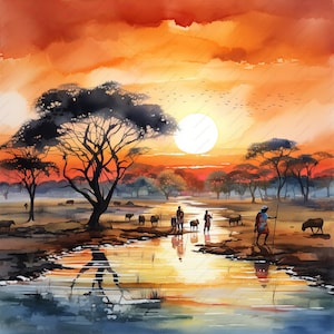 African Savanna Sunset Clipart - 10 High Quality JPGs, Scrapbooks, Digital Craft, Digital Planners, Junk Journal, Instant Download