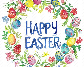 Easter Wreath Clipart – Floral Egg Design, 10 JPGs (Digital Download)