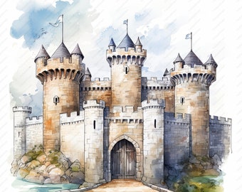 Medieval Castle Clipart - 10 High Quality JPGs, Scrapbooks, Digital Craft, Digital Planners, Junk Journal, Commercial Use, Instant Download