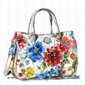 Clipart floral sac à main - 10 fichiers JPG de haute qualité, albums de coupures, créations numériques, agendas numériques, journal indésirable, usage commercial, téléchargement immédiat