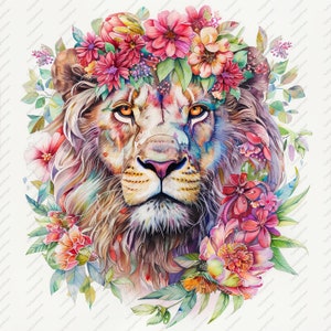 10 clipart leoni floreali - JPG di alta qualità, album di ritagli, artigianato digitale, pianificatori digitali, diario spazzatura, uso commerciale, download istantaneo
