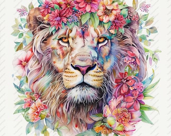 10 Floral Lion Clipart - High-Quality JPGs for Commercial Use (Instant Download)