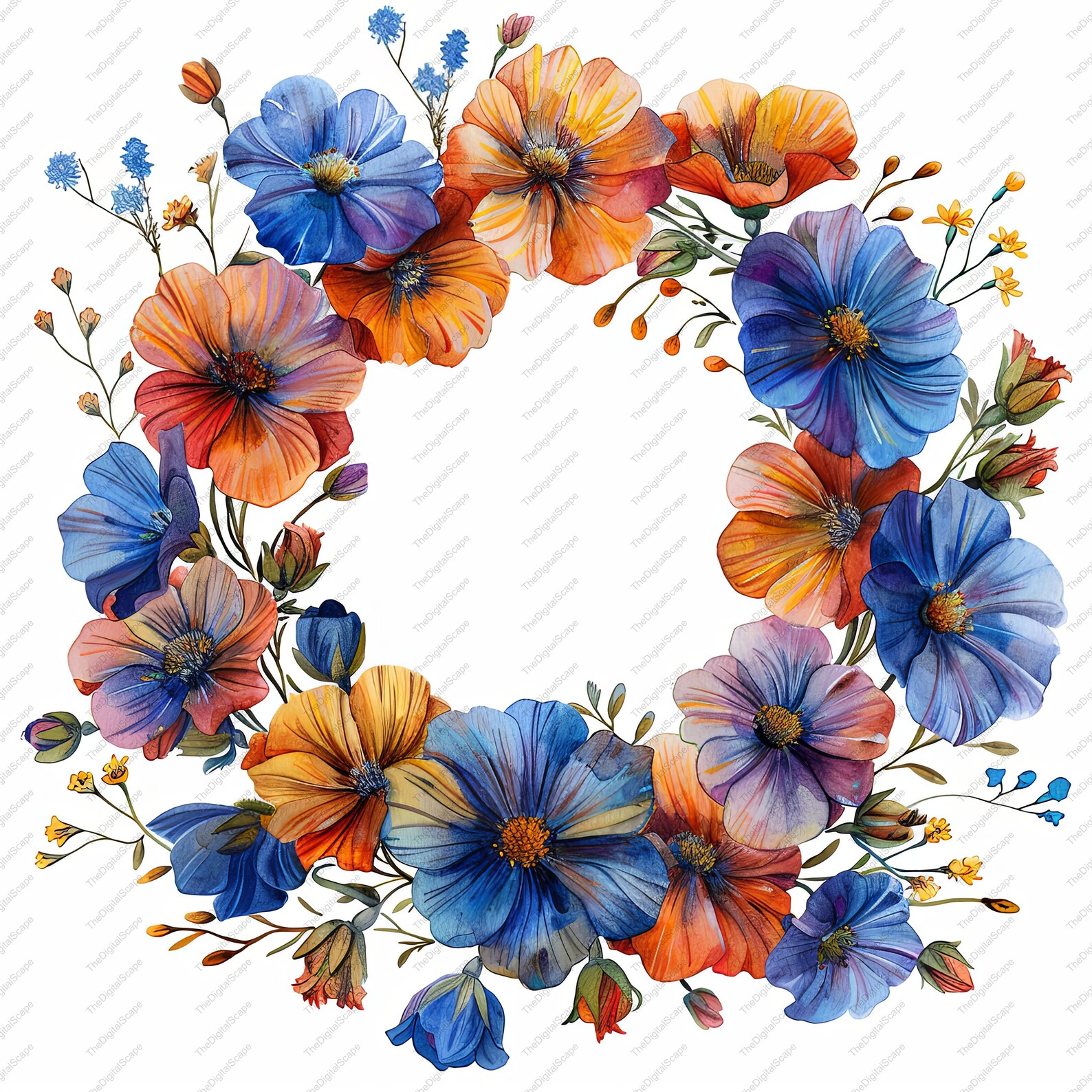 Spring Flower Weath Spring Flower Wreath Clipart – High-quality Floral Jpgs (commercial Use ...