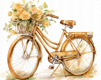 Bicycle with Roses Clipart – Vintage Style JPG Images (Instant Download)