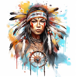 Clipart donna nativa americana - 10 JPG di alta qualità, album di ritagli, artigianato digitale, pianificatori digitali, diario spazzatura, download istantaneo