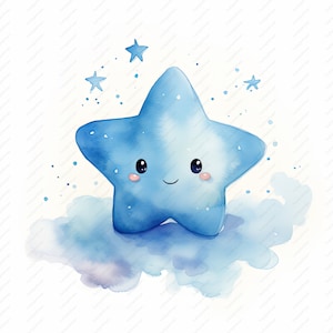 Kawaii Star Akwarela ZESTAW 2 Clipart - 10 Wysokiej Jakości JPG, Albumy, Rzemiosło Cyfrowe, Planery Cyfrowe, Dziennik Śmieciowy, Natychmiastowe Pobieranie