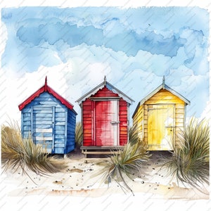 10 Beach Huts Clipart - High Quality JPGs, Scrapbooks, Digital Craft, Digital Planners, Junk Journal, Commercial Use, Instant Download