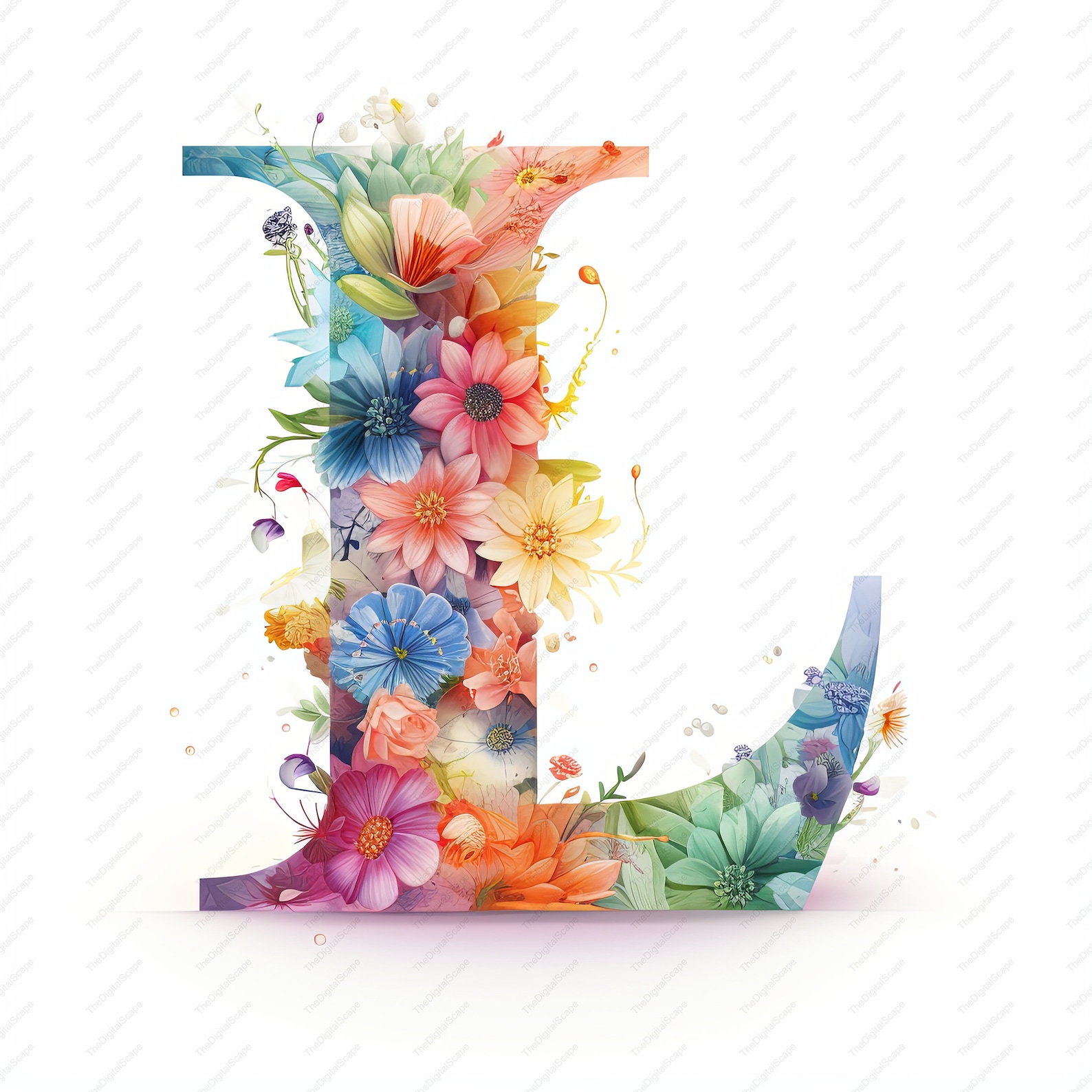 Floral Letter L Clipart, 10 High Quality Jpgs, Nursery Art, Instant Digital Download Card Making