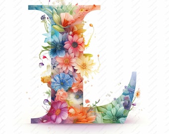 T*S様 ABCD FLEURS FLORAL PAINTING LOGO L/ 10 Floral Letter L Clipart – High-quality JPG, Alphabet Print