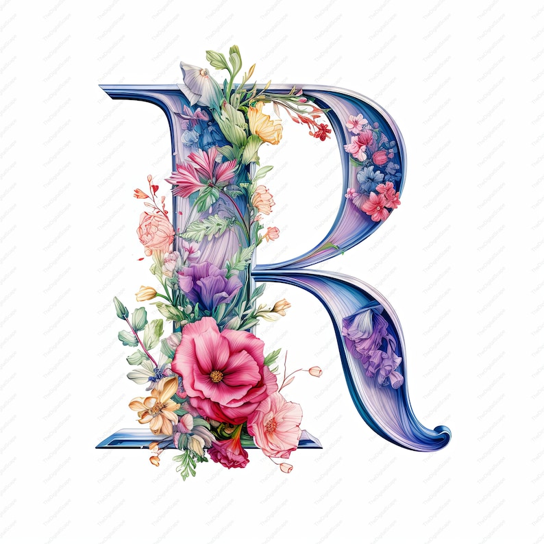 Floral Letter R Clipart – Printable Alphabet Initial (digital Download ...
