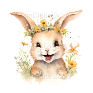 Floral Bunnies Clipart - 10 High Quality JPGs, Scrapbooks, Digital Craft, Digital Planners, Junk Journal, Commercial Use, Instant Download