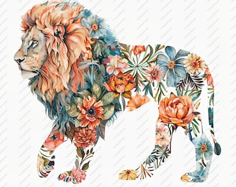10 Floral Lion Clipart Set – High-Quality JPGs for Commercial Use (Instant Download)