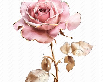 10 Pink and Gold Rose Clipart – High Quality JPGs, Commercial Use (Instant Download)