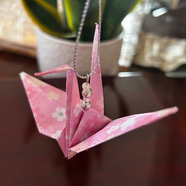 Hanging Double-sided Pink Sakura Cherry Blossom Paper Crane Ornament Decoration
