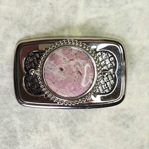 Vintage Western Belt Buckle with Pink Rhodonite Stone