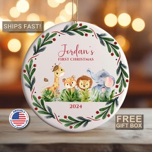 Baby First Christmas Ornament Custom Baby Gift First Christmas Ornament Custom First Ornament Personalized Zoo Animal Christmas Ornament